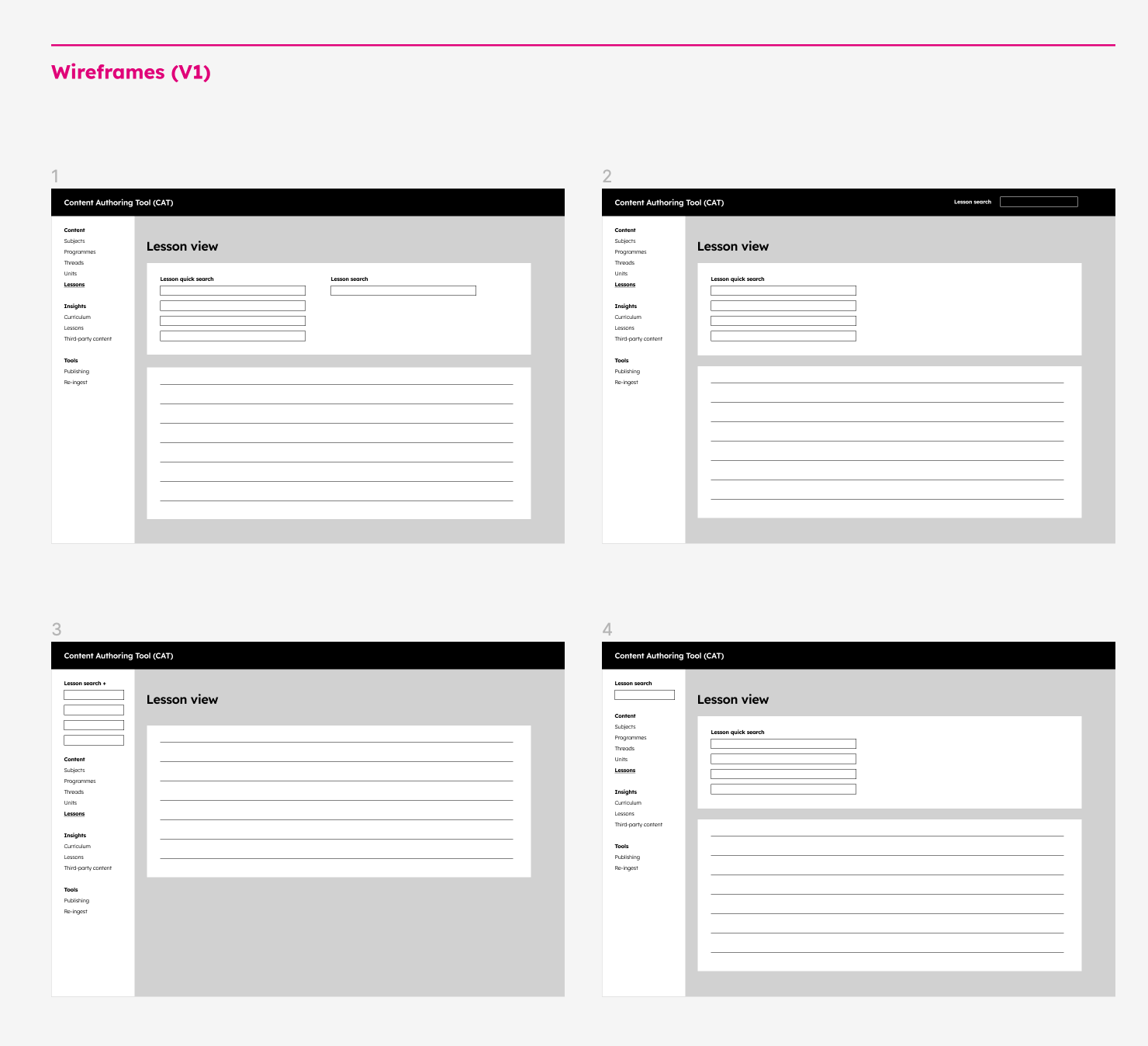 Initial wireframes