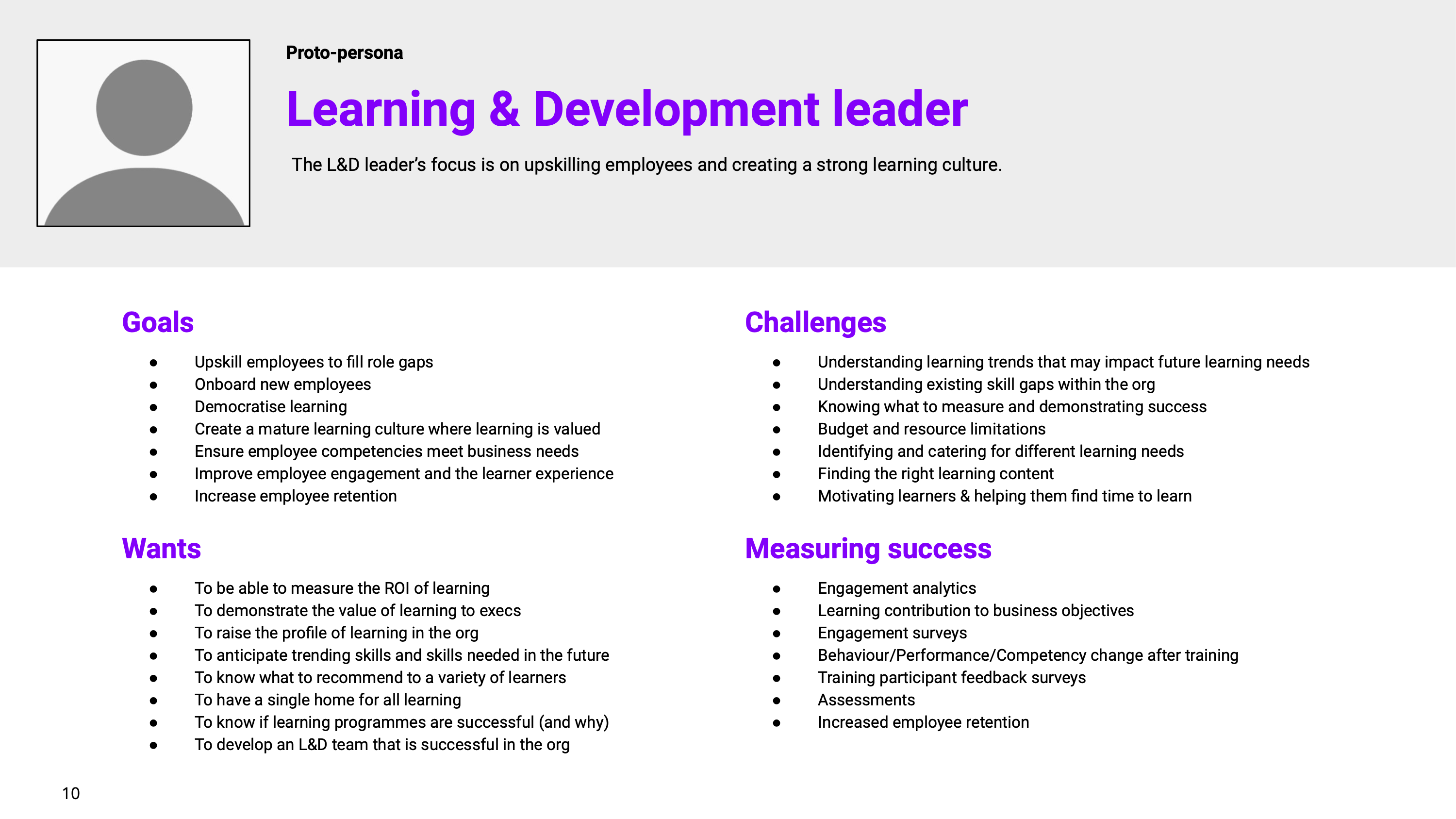 Learning and development leader persona example