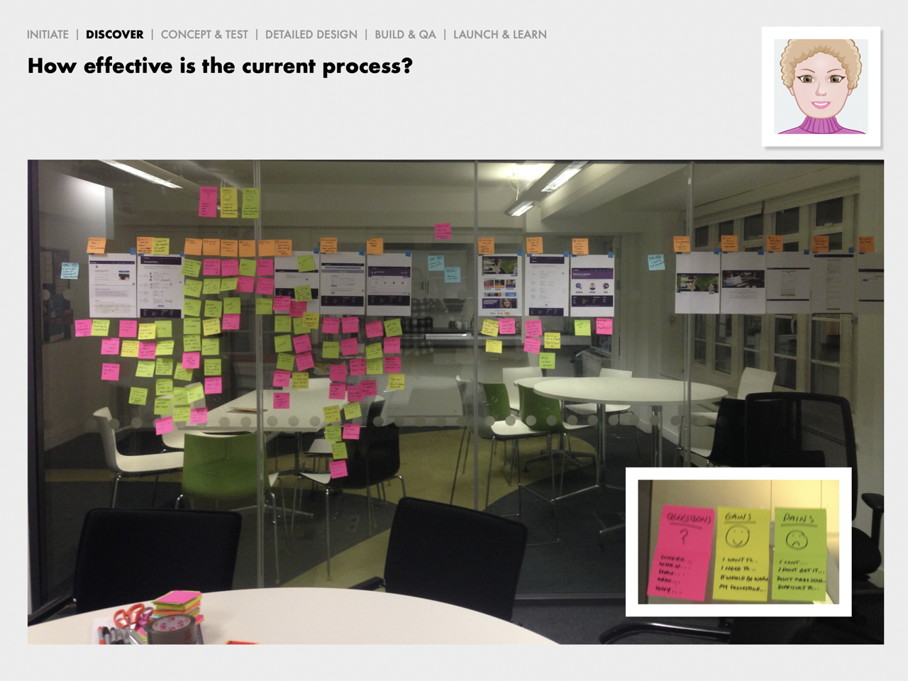 Photo of post-its from a workshop reviewing existing process